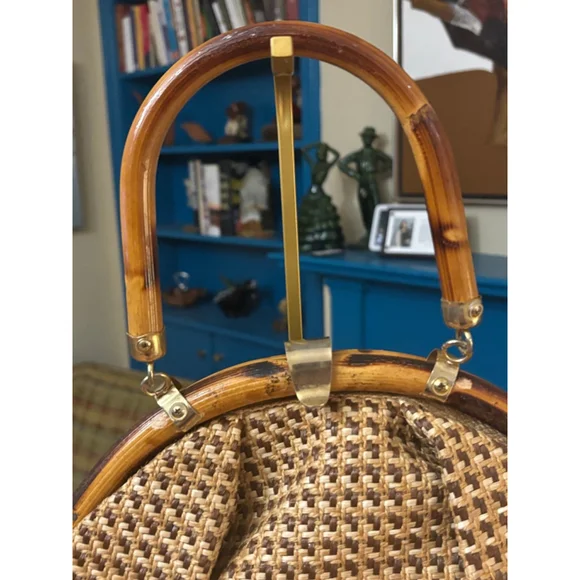 Vintage Delli Beige Brown Woven Bamboo Handle One Size Shoulder Bag - Picture 3 of 11